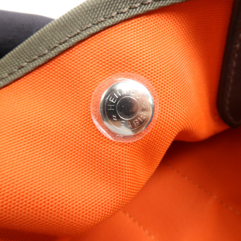 HERMES 帆布Sac De Pansage Groom銀扣手挽肩背兩用袋Green-15