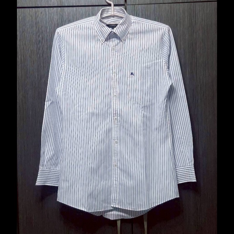 絕版BURBERRY 博柏利 BLACK LABEL 黑標 戰馬 男條紋長袖襯衫39號-0