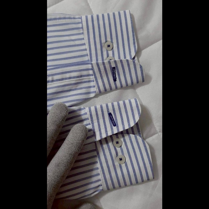 絕版BURBERRY 博柏利 BLACK LABEL 黑標 戰馬 男條紋長袖襯衫39號-5