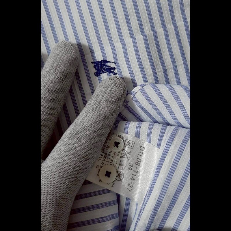 絕版BURBERRY 博柏利 BLACK LABEL 黑標 戰馬 男條紋長袖襯衫39號-6