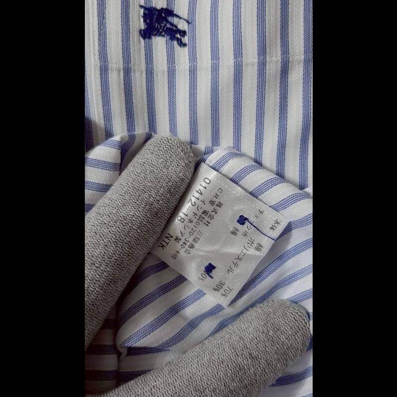 絕版BURBERRY 博柏利 BLACK LABEL 黑標 戰馬 男條紋長袖襯衫39號-7