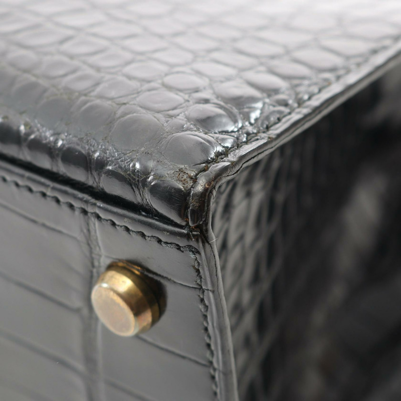 愛馬仕 Kelly 32 手提包，黑色，二手，女士款，採用 Porosus 鱷魚皮製成。-8