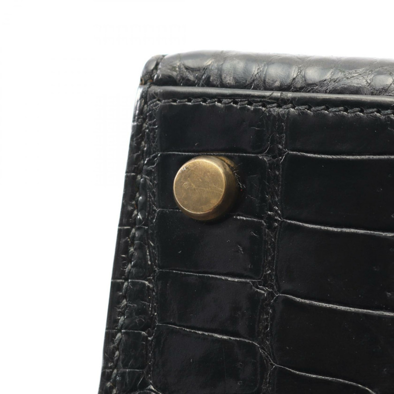 愛馬仕 Kelly 32 手提包，黑色，二手，女士款，採用 Porosus 鱷魚皮製成。-9
