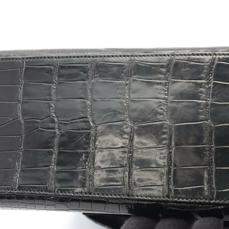 愛馬仕 Kelly 32 手提包，黑色，二手，女士款，採用 Porosus 鱷魚皮製成。-10