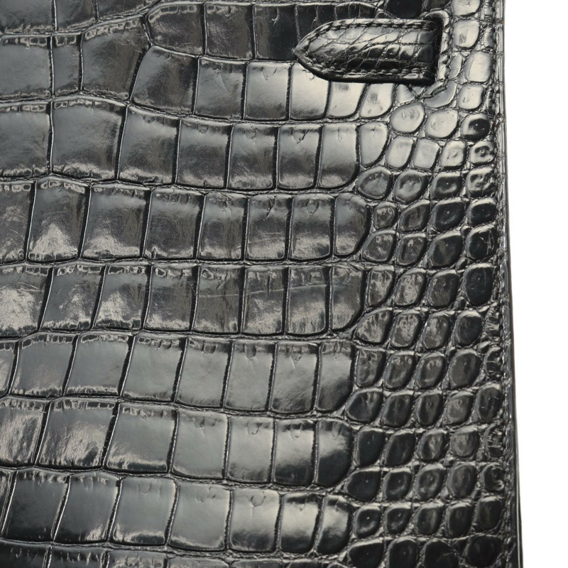 愛馬仕 Kelly 32 手提包，黑色，二手，女士款，採用 Porosus 鱷魚皮製成。-11