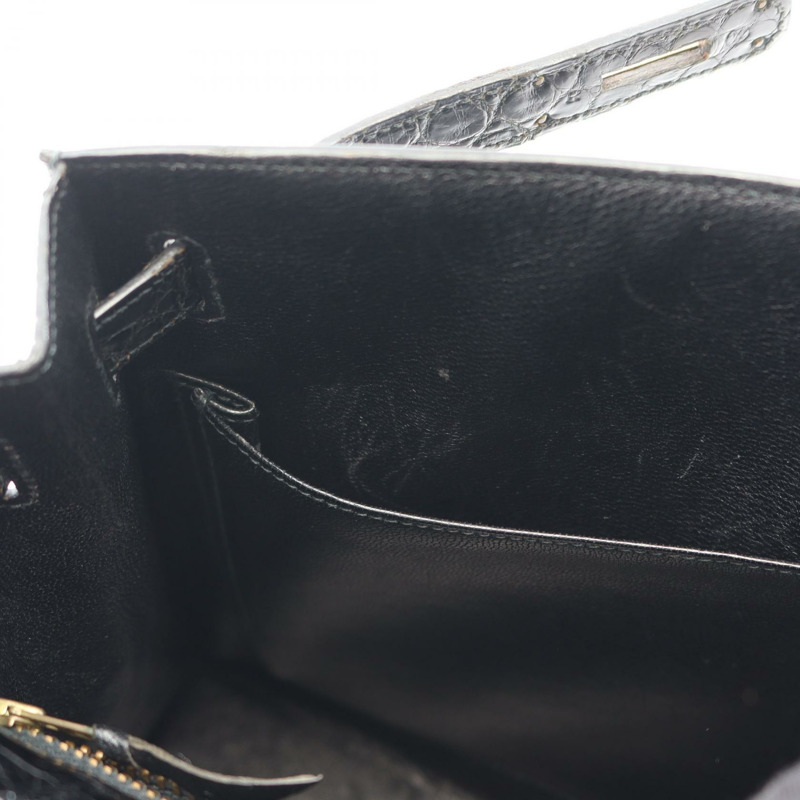 愛馬仕 Kelly 32 手提包，黑色，二手，女士款，採用 Porosus 鱷魚皮製成。-14