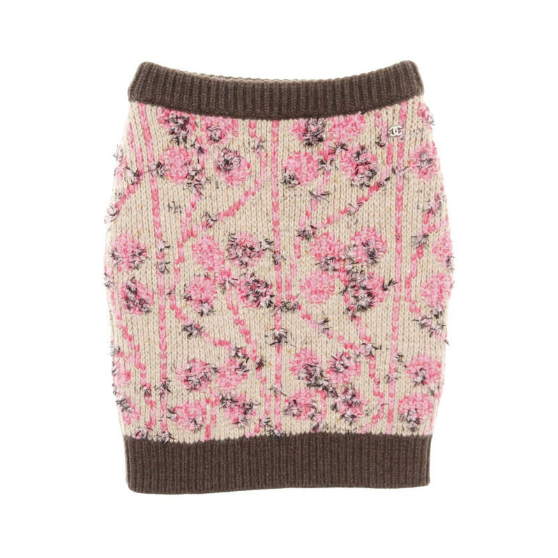 香奈兒 COCO 標誌半身裙，羊絨羊毛材質，米色、棕色、粉紅色，二手女款，38碼-0