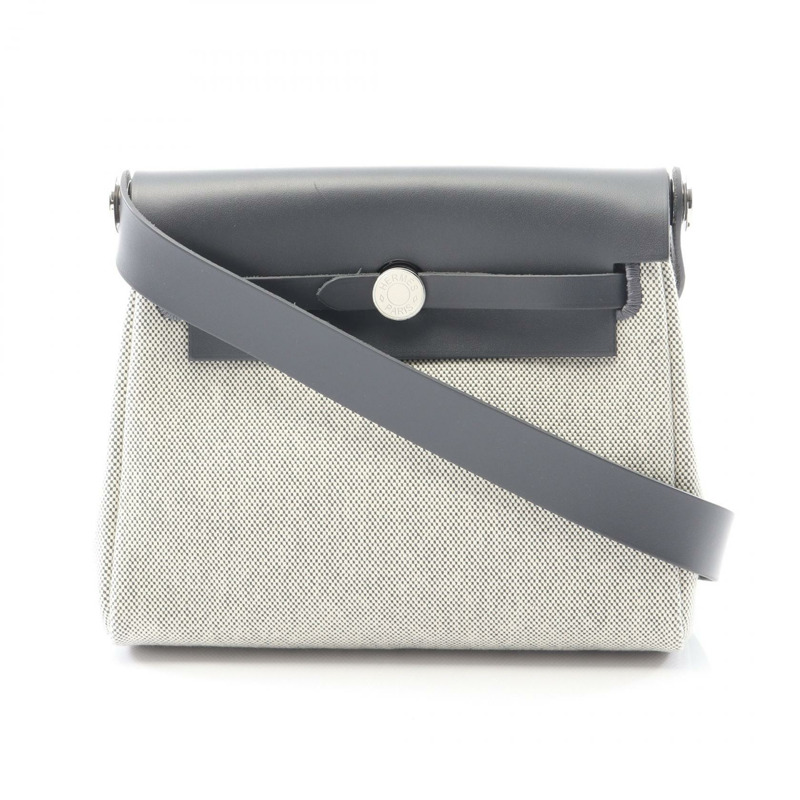 愛馬仕 Herbag Zip Mini 單肩包，帆布/Hunter 皮革，米色，二手-0