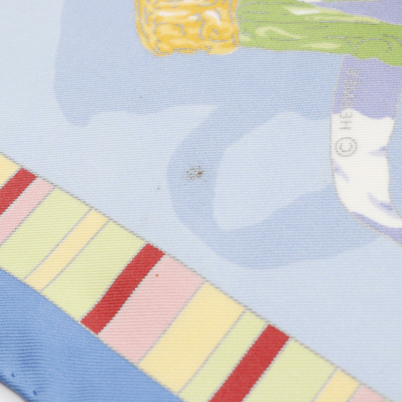 愛馬仕 Carre90 PRIERES AU VENT 絲巾，藍色多色真絲，二手女款-4