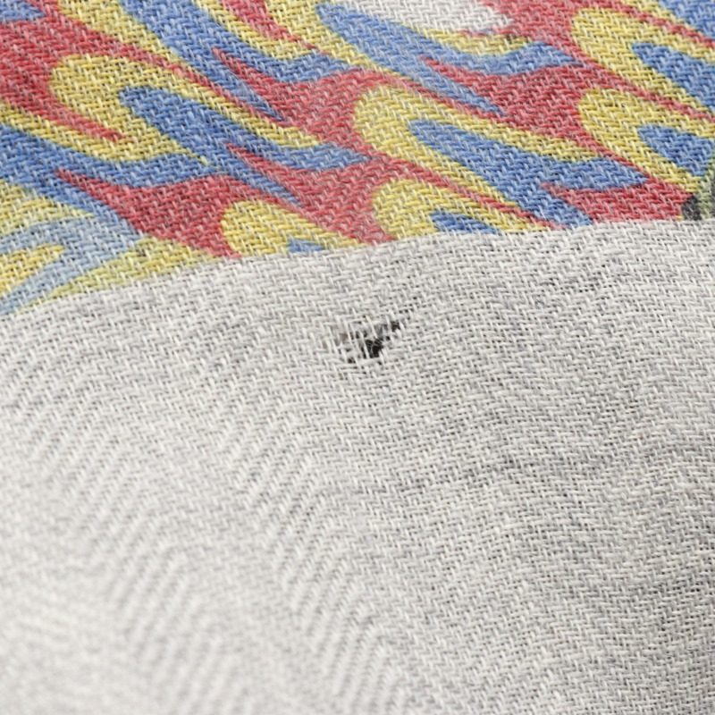 愛馬仕 Carre90 大理石藏書票圖案絲巾，真絲羊絨混紡，灰色多色，二手女款-3