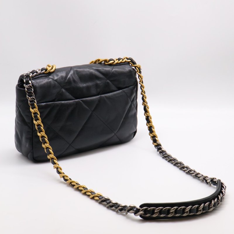 CHANEL 19 Bag 菱格紋羊皮手提肩背包 26 - 黑金29開-2