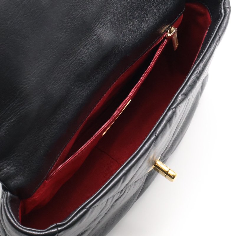 CHANEL 19 Bag 菱格紋羊皮手提肩背包 26 - 黑金29開-4