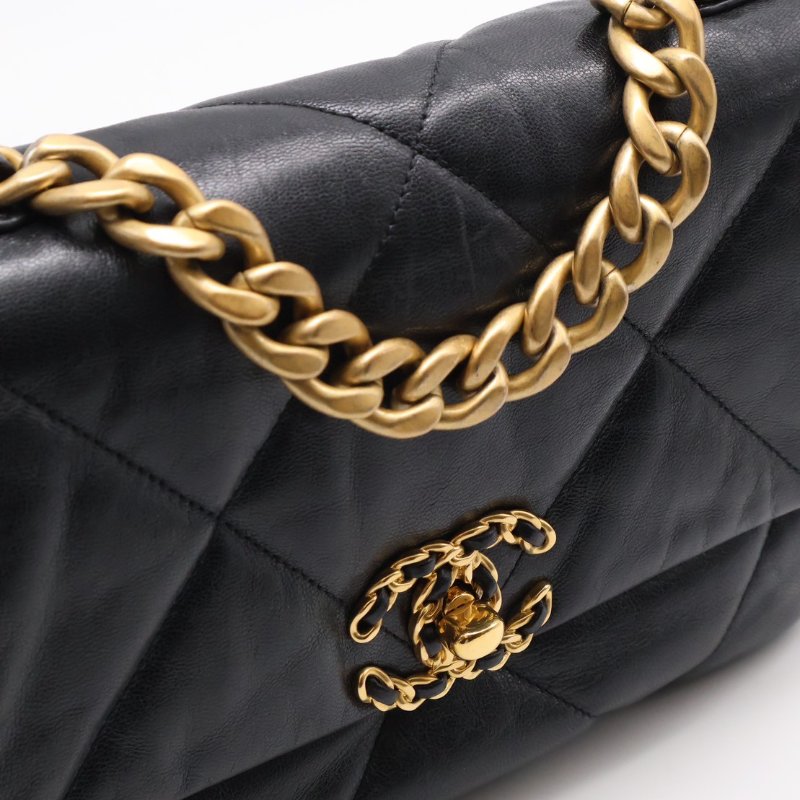 CHANEL 19 Bag 菱格紋羊皮手提肩背包 26 - 黑金29開-6
