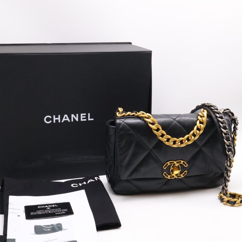 CHANEL 19 Bag 菱格紋羊皮手提肩背包 26 - 黑金29開-10