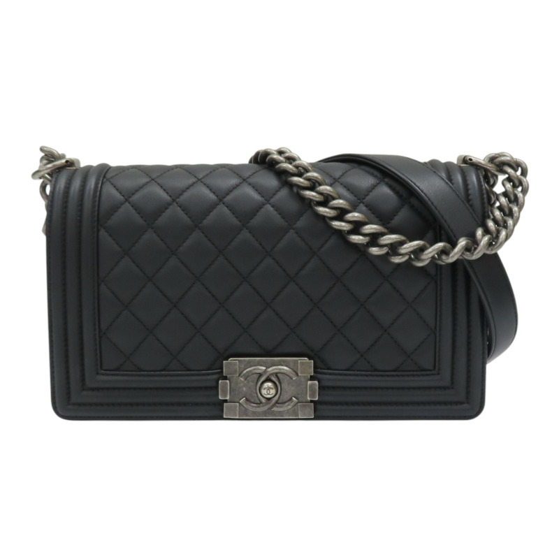 黑色 菱格紋 羊革 Boy 25 鍊帶 肩背包 【CHANEL 香奈兒】 A67086-0