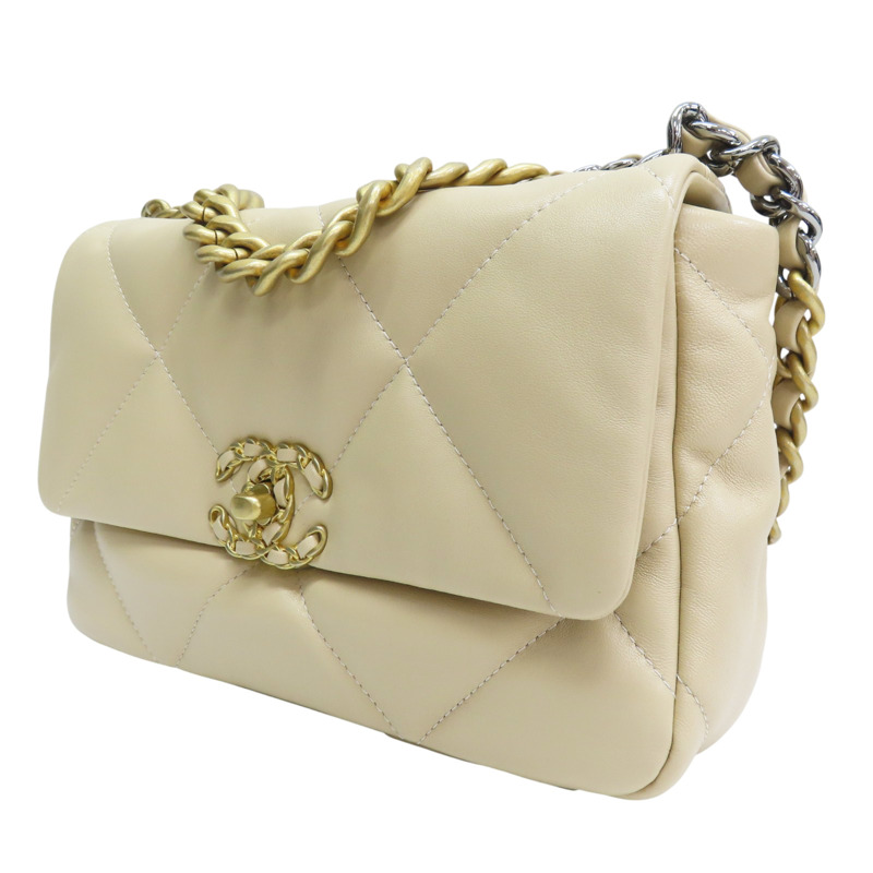 米色 羊皮 19 26CM 鍊帶 肩背包【CHANEL 香奈兒】 AS1160-2