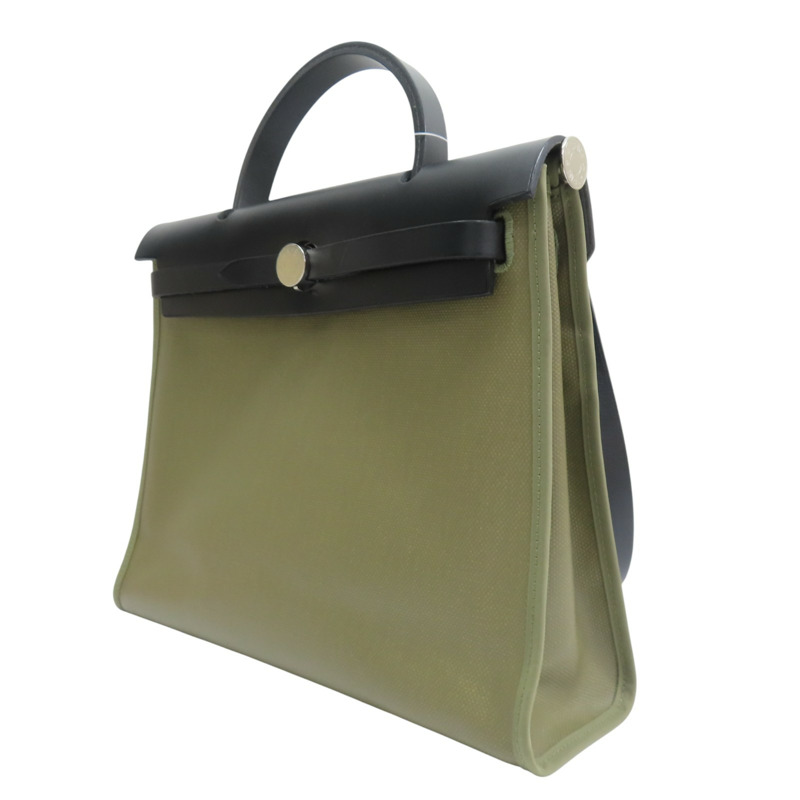 黑色 Vache Hunter牛皮 綠色帆布 Herbag 31 兩用包 Z刻【HERMES 愛馬仕】-2