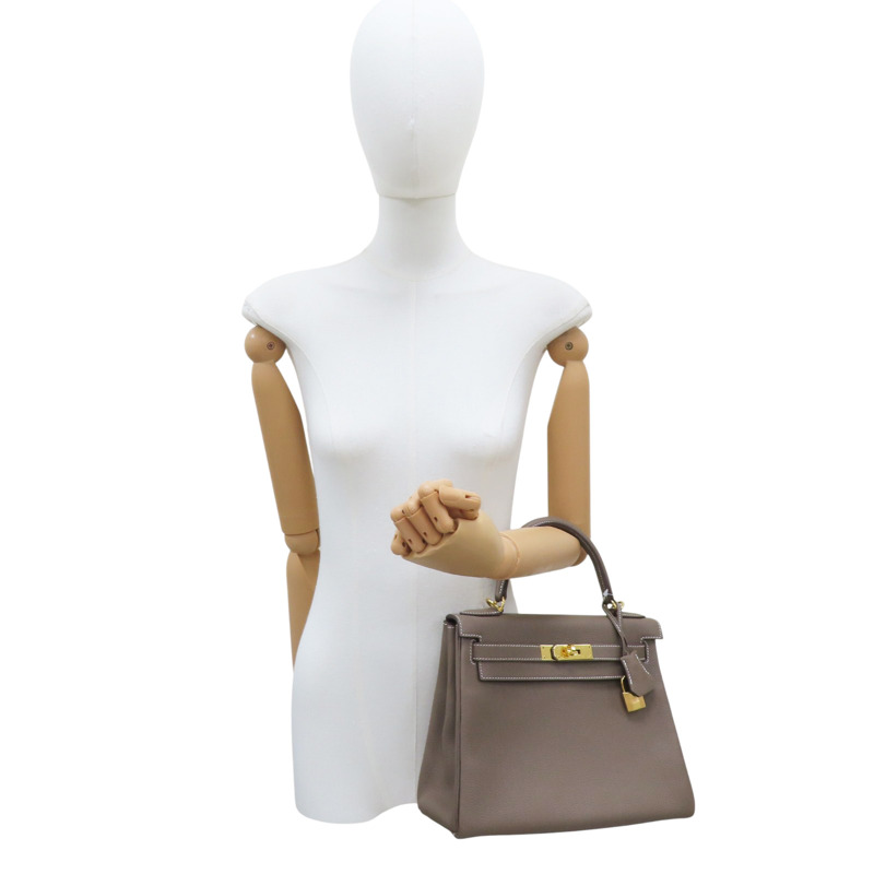 大象灰 TOGO牛皮 Kelly 28 凱莉包 兩用包 Y刻 金扣【HERMES 愛馬仕】-9