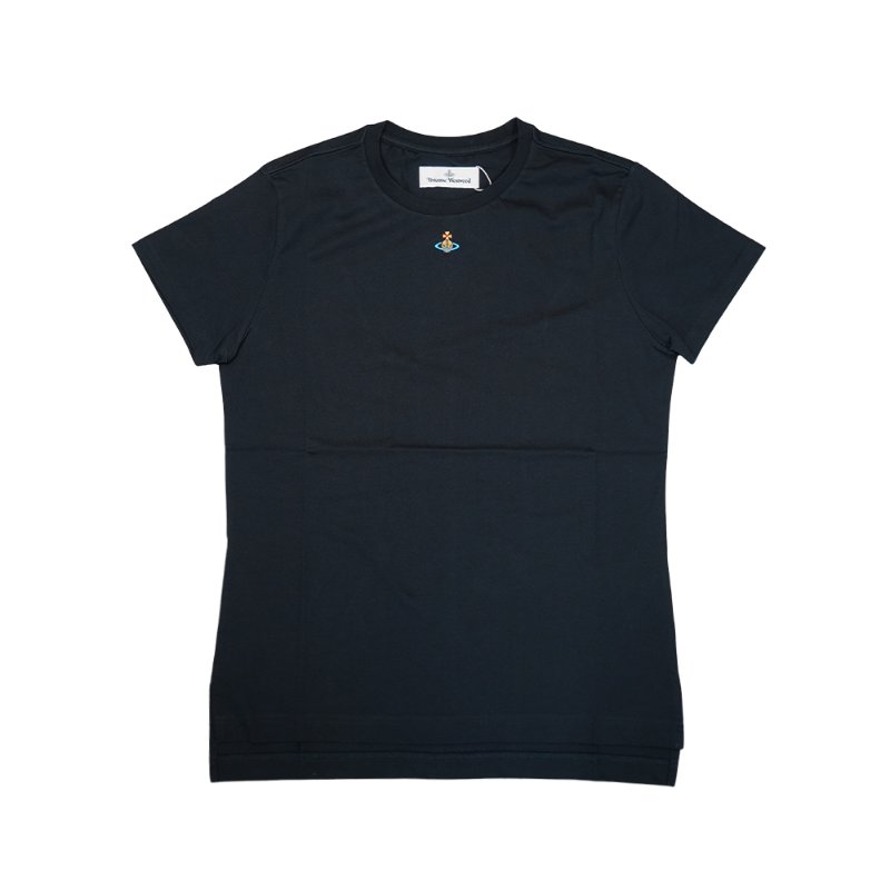 Vivienne Westwood 棉質彩色刺繡星球logo圓領女短T(黑)-0