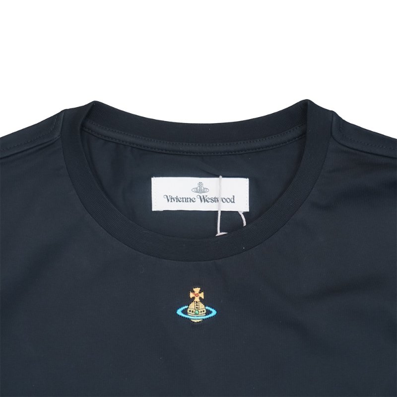 Vivienne Westwood 棉質彩色刺繡星球logo圓領女短T(黑)-2