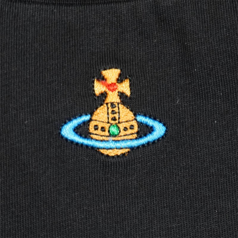 Vivienne Westwood 棉質彩色刺繡星球logo圓領女短T(黑)-3