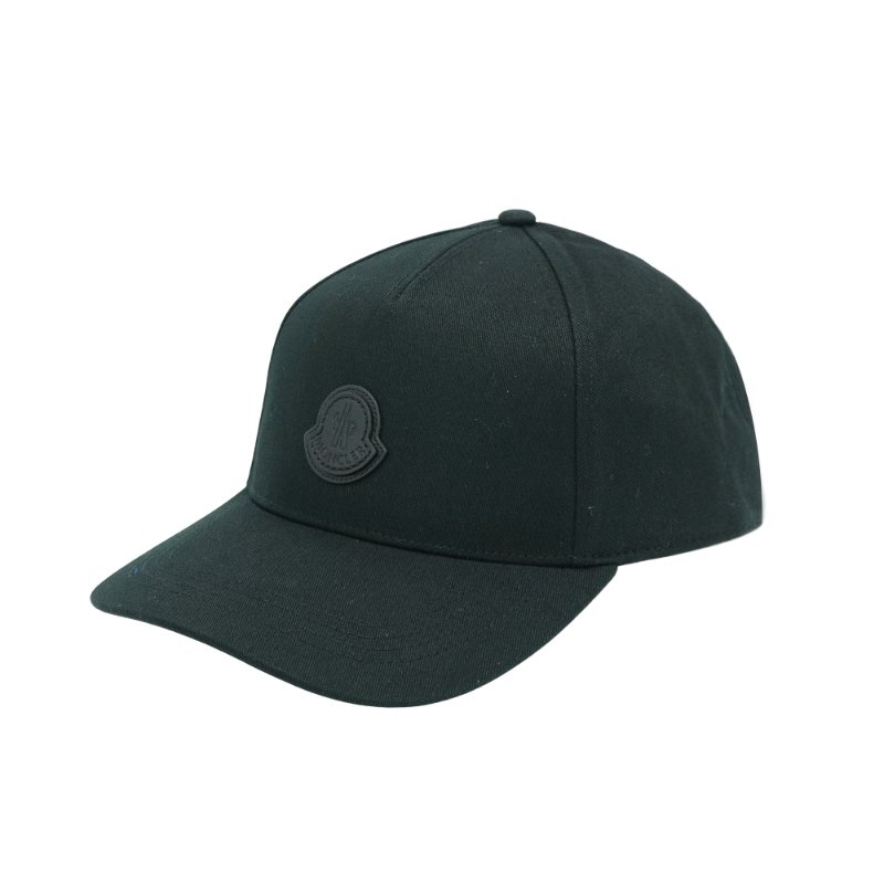 Moncler 品牌皮標棉布棒球帽(黑)-0