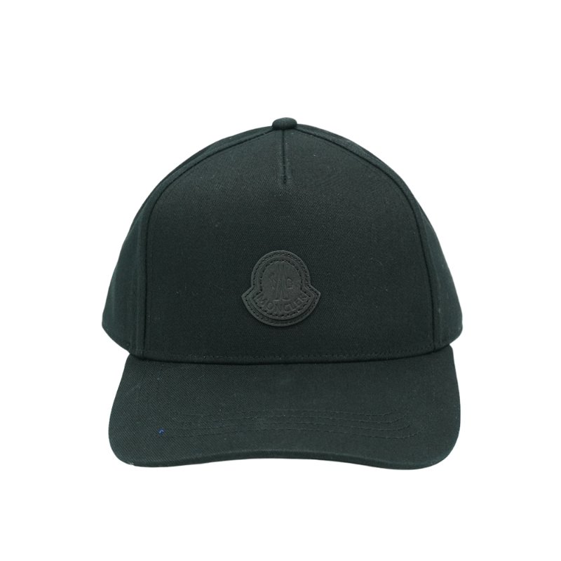 Moncler 品牌皮標棉布棒球帽(黑)-1