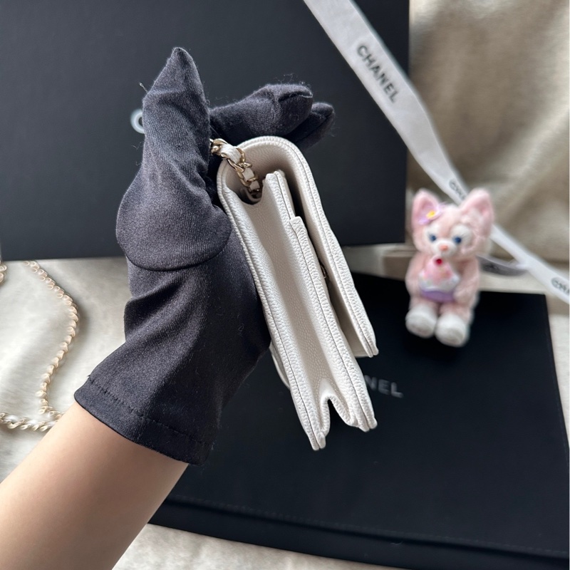 【配件：防塵袋 💕】Chanel 24S 浮雕扣 woc 白金 白色 金扣 荔枝牛皮 手提 單肩 斜挎-3