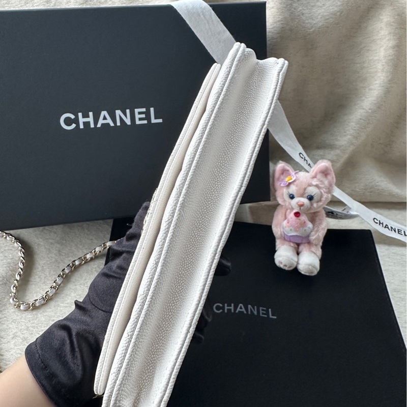 【配件：防塵袋 💕】Chanel 24S 浮雕扣 woc 白金 白色 金扣 荔枝牛皮 手提 單肩 斜挎-5