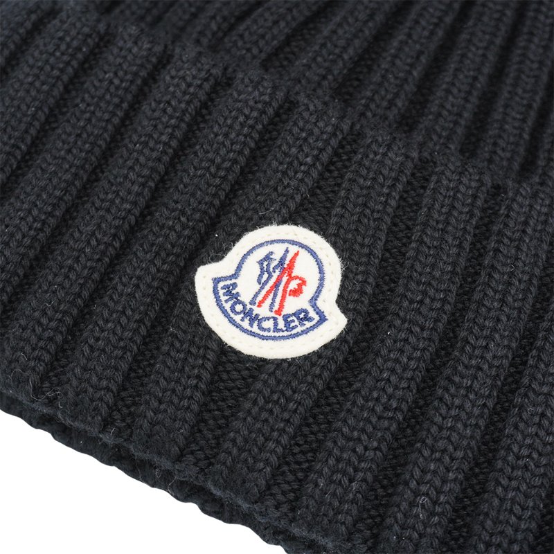Moncler 螺紋羊毛針織毛球毛帽(黑色)-3