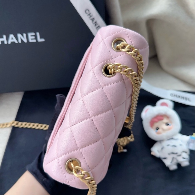 【配件：防塵袋 💕】Chanel 25P cf 方胖子 粉色 淺粉色 櫻花粉 金扣 山茶花金球 羊皮 手提 單肩 斜挎-3