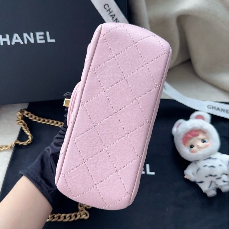 【配件：防塵袋 💕】Chanel 25P cf 方胖子 粉色 淺粉色 櫻花粉 金扣 山茶花金球 羊皮 手提 單肩 斜挎-4