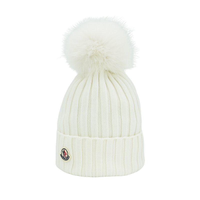 Moncler 螺紋羊毛針織毛球毛帽(白色)-1