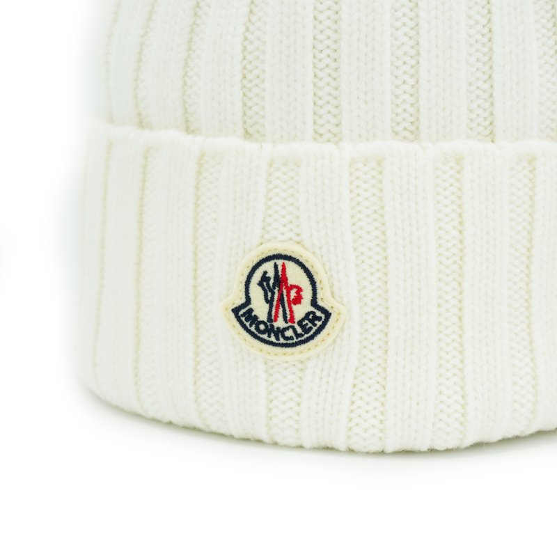 Moncler 螺紋羊毛針織毛球毛帽(白色)-3