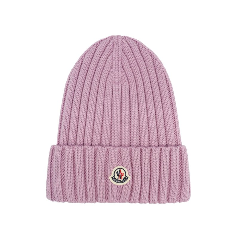 Moncler 品牌徽標羊毛螺紋針織毛帽(多色)-0