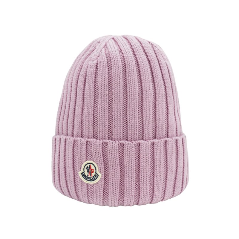 Moncler 品牌徽標羊毛螺紋針織毛帽(多色)-2