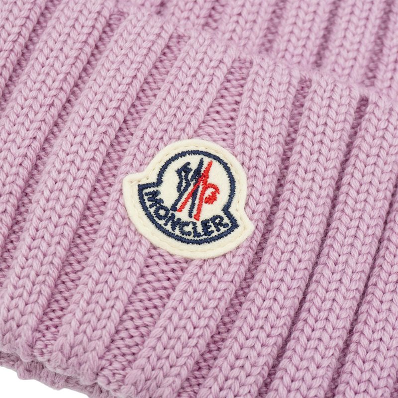 Moncler 品牌徽標羊毛螺紋針織毛帽(多色)-3