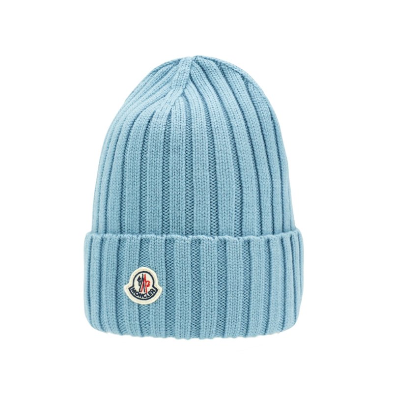 Moncler 品牌徽標羊毛螺紋針織毛帽-2