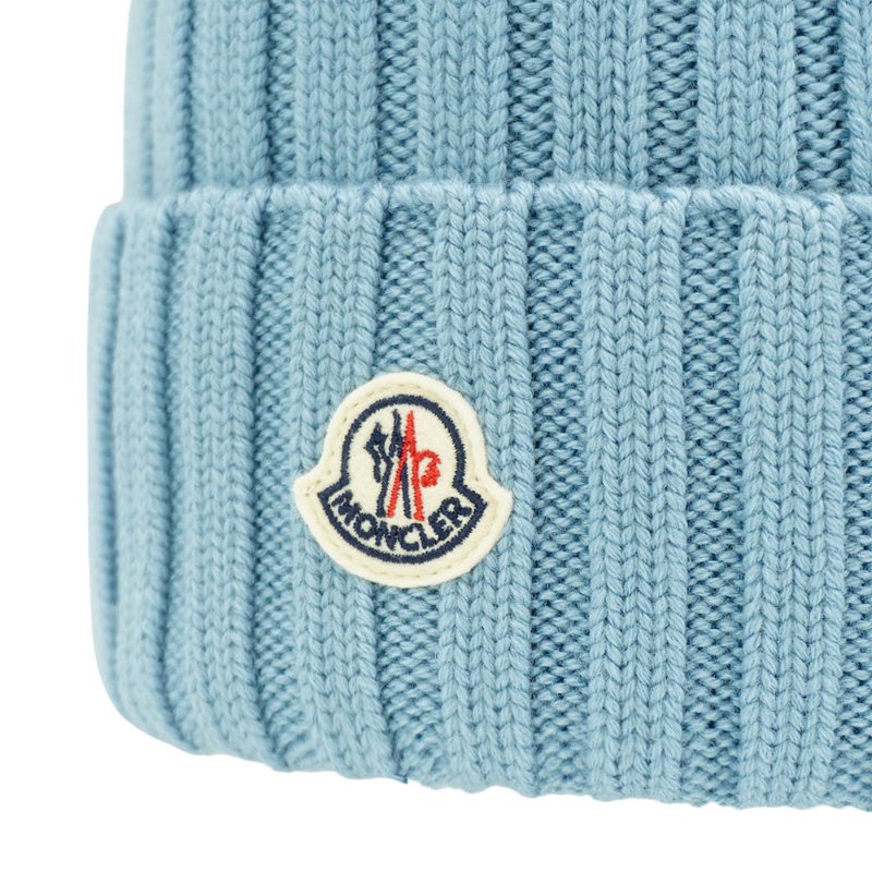 Moncler 品牌徽標羊毛螺紋針織毛帽-3