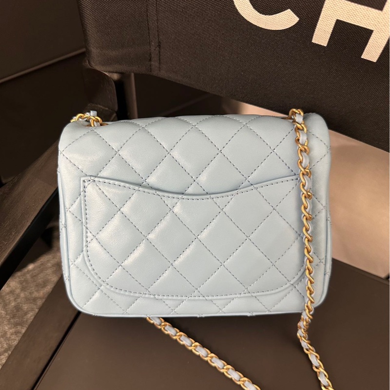 【配件：盒子 防塵袋 💕】Chanel 22s 核桃球 方胖子 霧霾藍色-1