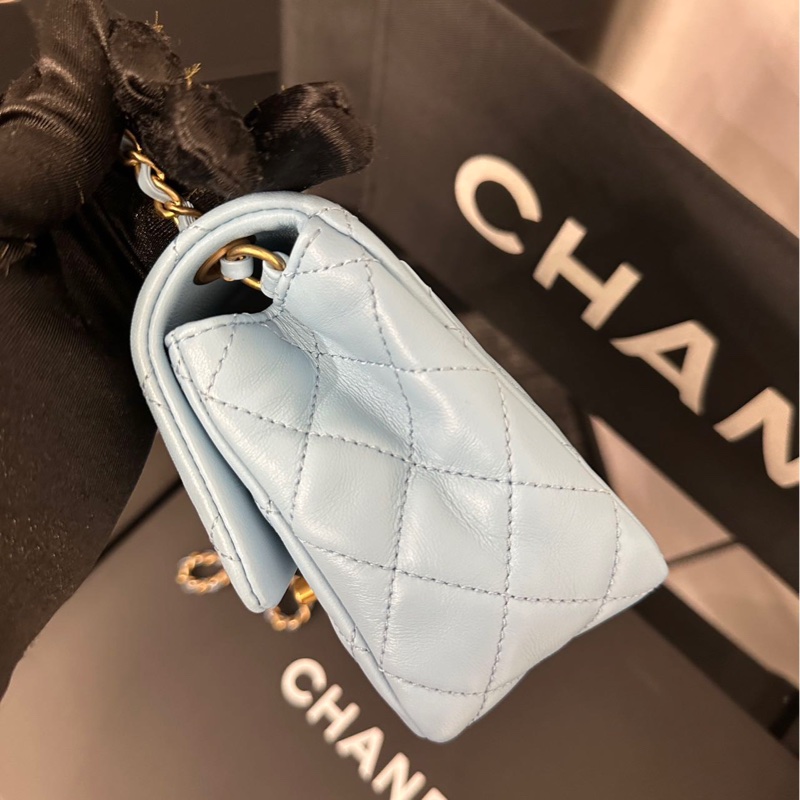 【配件：盒子 防塵袋 💕】Chanel 22s 核桃球 方胖子 霧霾藍色-3