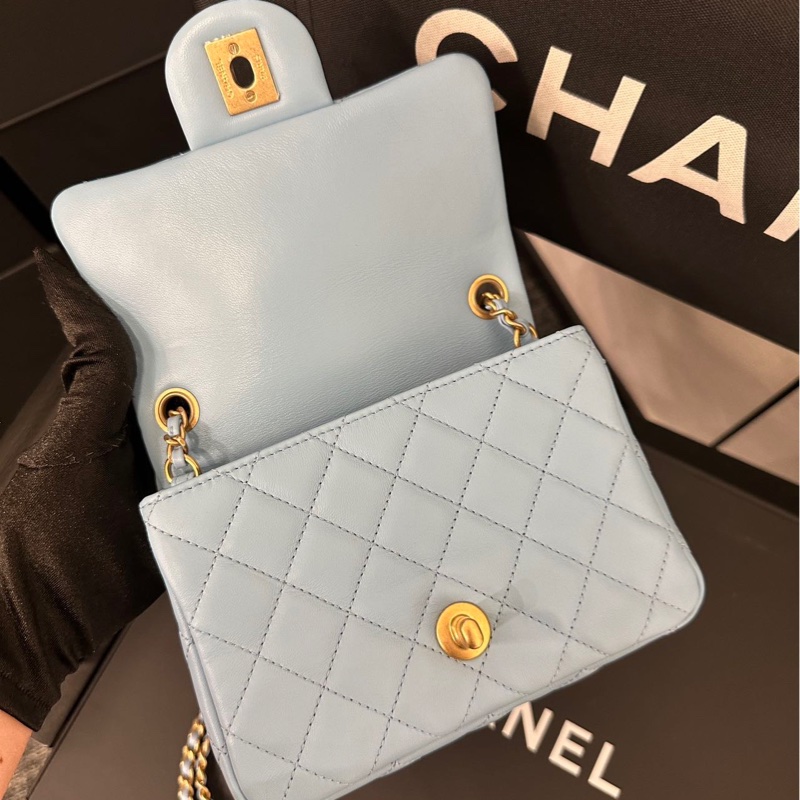 【配件：盒子 防塵袋 💕】Chanel 22s 核桃球 方胖子 霧霾藍色-4