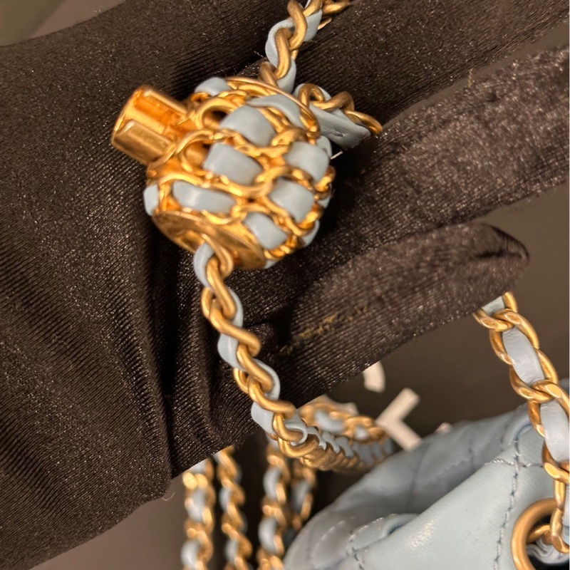 【配件：盒子 防塵袋 💕】Chanel 22s 核桃球 方胖子 霧霾藍色-5