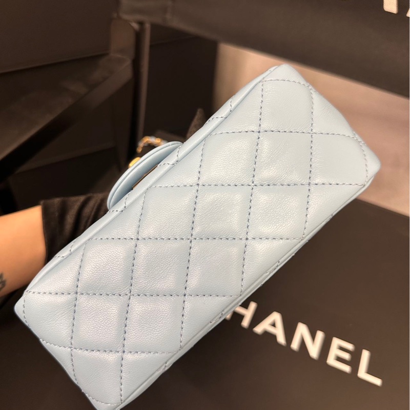 【配件：盒子 防塵袋 💕】Chanel 22s 核桃球 方胖子 霧霾藍色-6