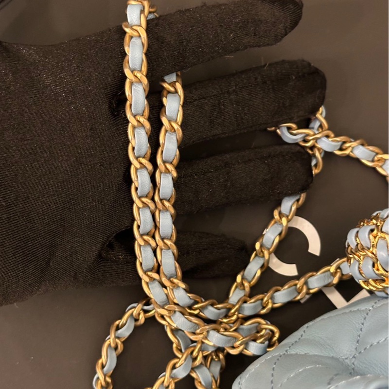 【配件：盒子 防塵袋 💕】Chanel 22s 核桃球 方胖子 霧霾藍色-8