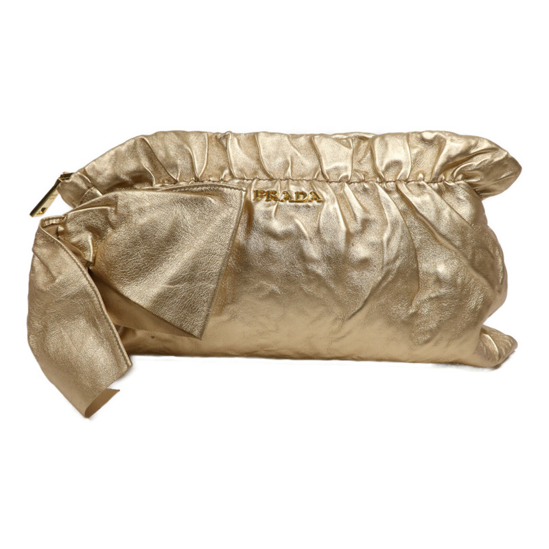 PRADA 牛皮皮革Pouch金扣手拿包-0