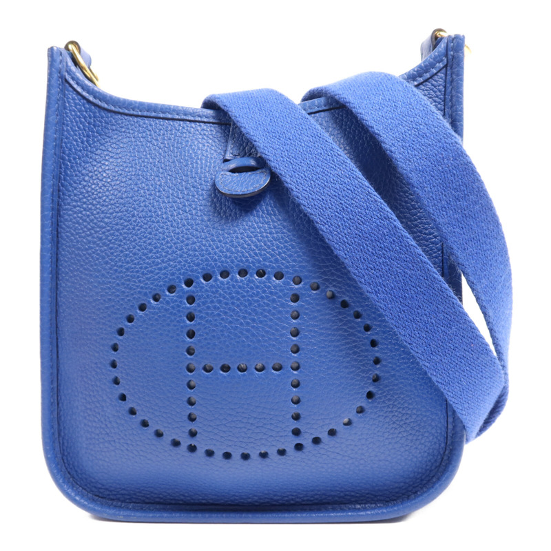 HERMES Clemence皮革Evelyne TPM金扣肩背袋Deep Blue-0