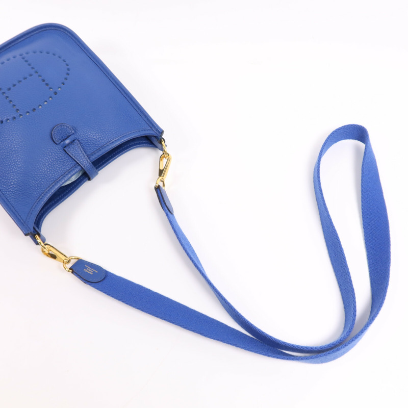HERMES Clemence皮革Evelyne TPM金扣肩背袋Deep Blue-7