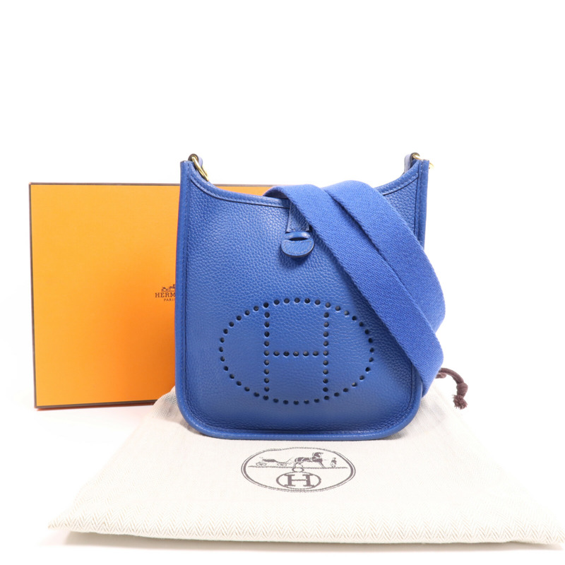 HERMES Clemence皮革Evelyne TPM金扣肩背袋Deep Blue-8