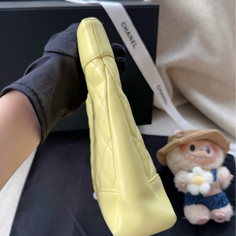 【配件：盒子 防塵袋 💕】Chanel 25P 31bag mini 黃色 淡黃色 淺黃色 小雞黃 羊皮 油蠟皮 金扣 肩帶可拆卸 手提 單肩 斜挎-2